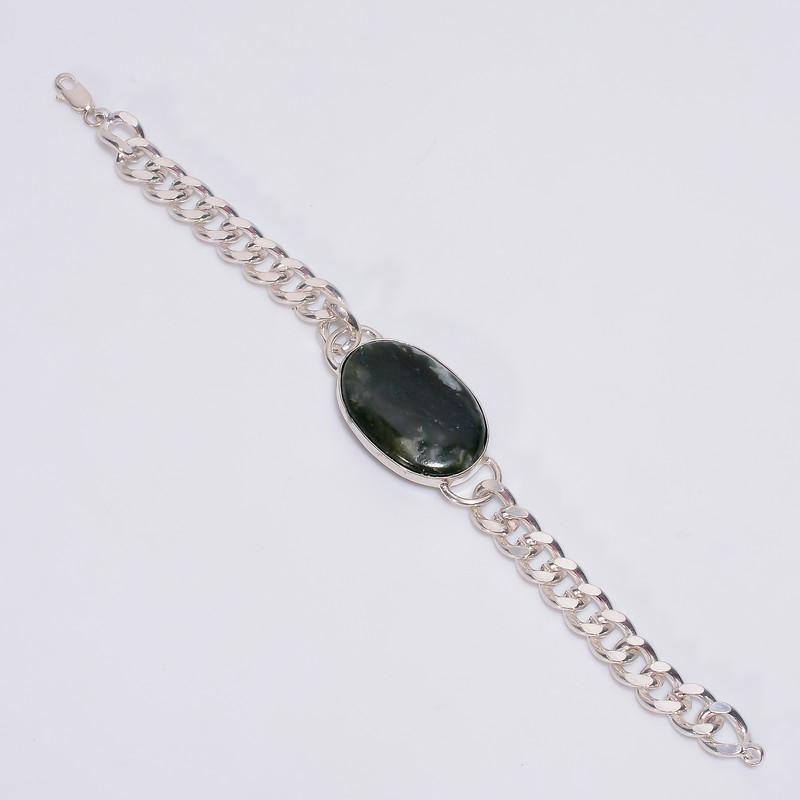 

Dazzling Top Grade Qualite 100% Natural Moss Agate Oval Shape Ethnic Style Handmade Jewelry 925 Steling Silver Plated Bracelet 8 WSJ-4672 8 зелений