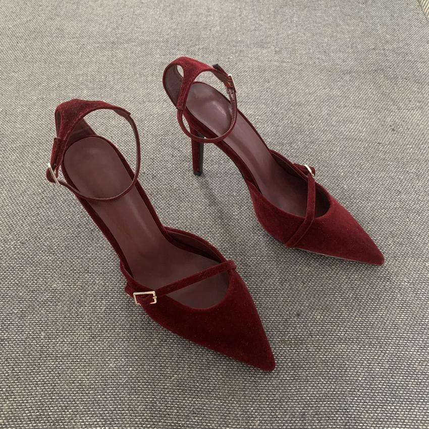 Elegant Burgundy Suede Ankle Strap High