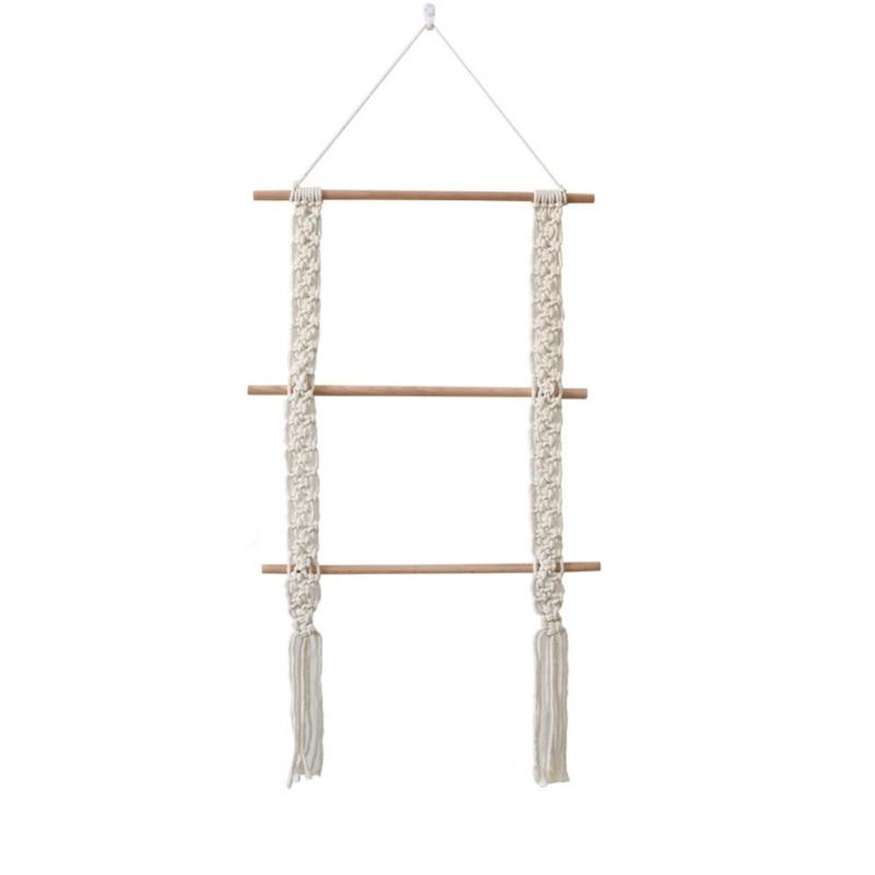 Macrame Toilet Paper Holder Towel Rack for Kitchen with 3pcs Wooden Sticks