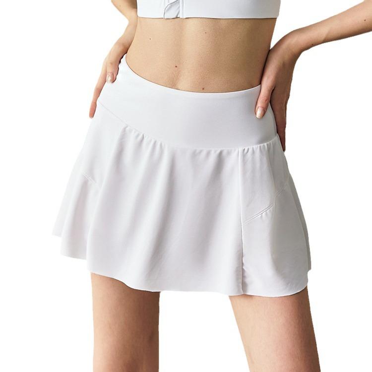 White Sports Mini Skirt: Two-Piece Style, Anti-Exposure - Perfect for Badminton, Tennis, Running & Fitness. Women's Half Skirt for Summer.