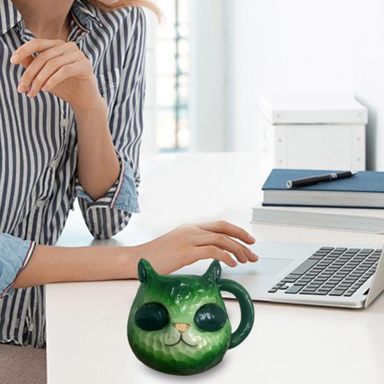 100ml Cat Mug Ergonomic Handle Stain-Proof High-Density Resin Drinking Cup 3D Artistic Cat Details Tea Cup