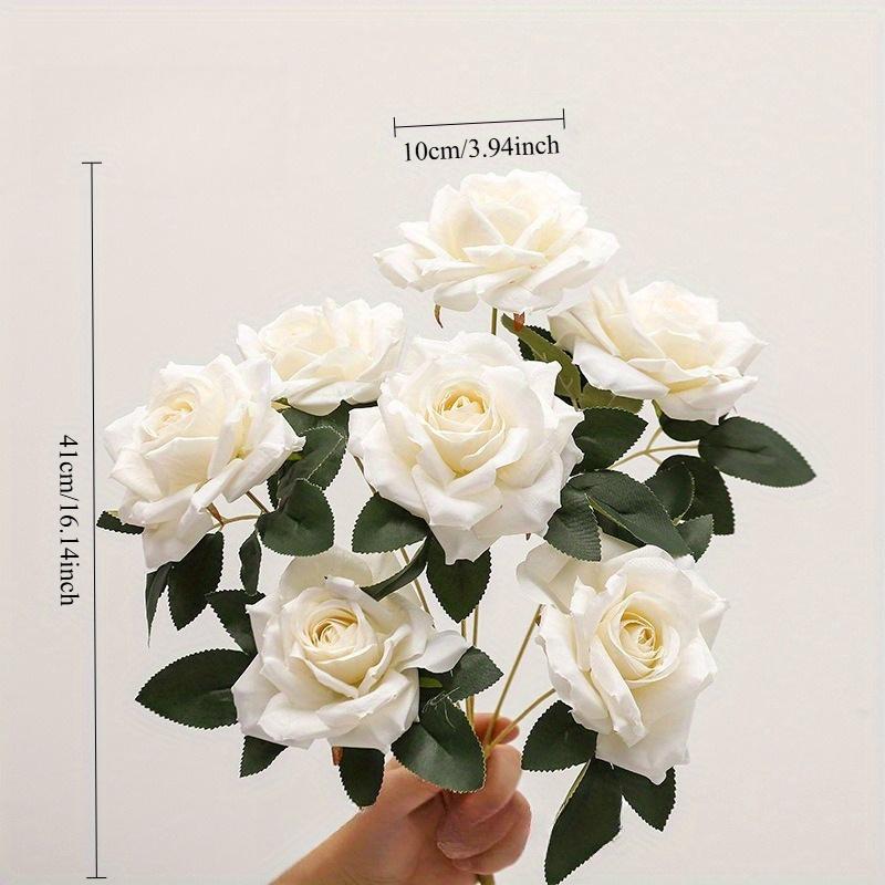1Pc 7 Heads Embossed Cappuccino Rose Bouquet Simulation Flowers for Wedding Home Decoration Holiday Decoration Valentine's Day Gift Birthday Gift