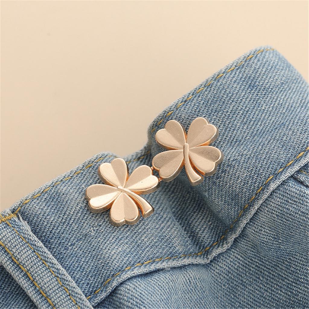 3/6Pieces Clover Waist Tighten Pin for Pants Jeans Metal Waist Cinching Button Clasp Waist Brooch Clip Waist Fitness Pin