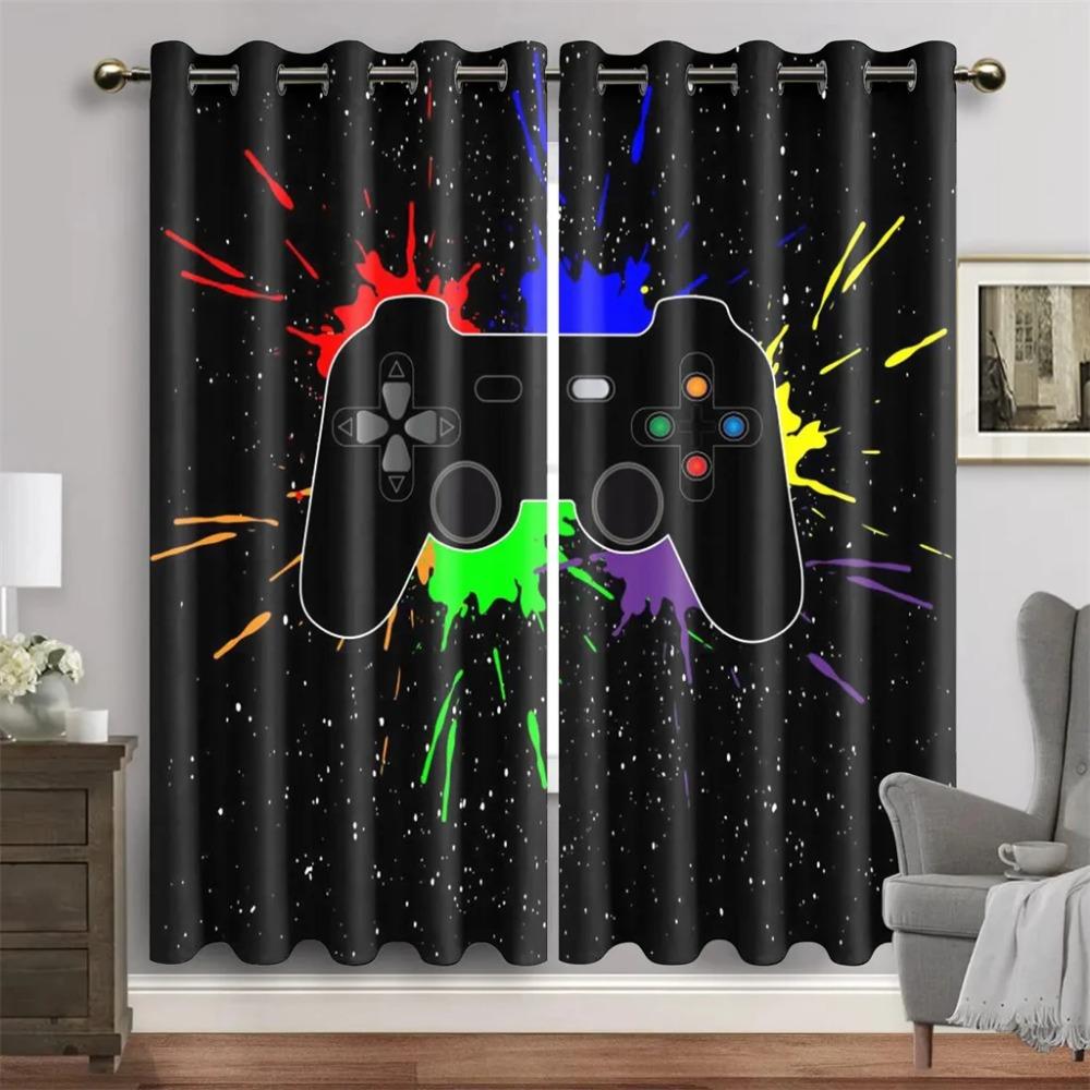 2 Panel Gamepad Printed Curtains for Esports Room Large Windows Floor-to-ceiling Window Blinds Grommet Top Cortinas Drapes