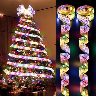 Christmas Ribbon Fairy Light Christmas Decoration DIY Bows String Light Tree Ornaments for Home Decor