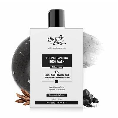 Chemist At Play Gel de Ducha Limpieza Profunda| Carbón Activado Elimina la Suciedad| Ácido Láctico para la Textura de la Piel| Ácido Glicólico para la Exfoliación| 236ml