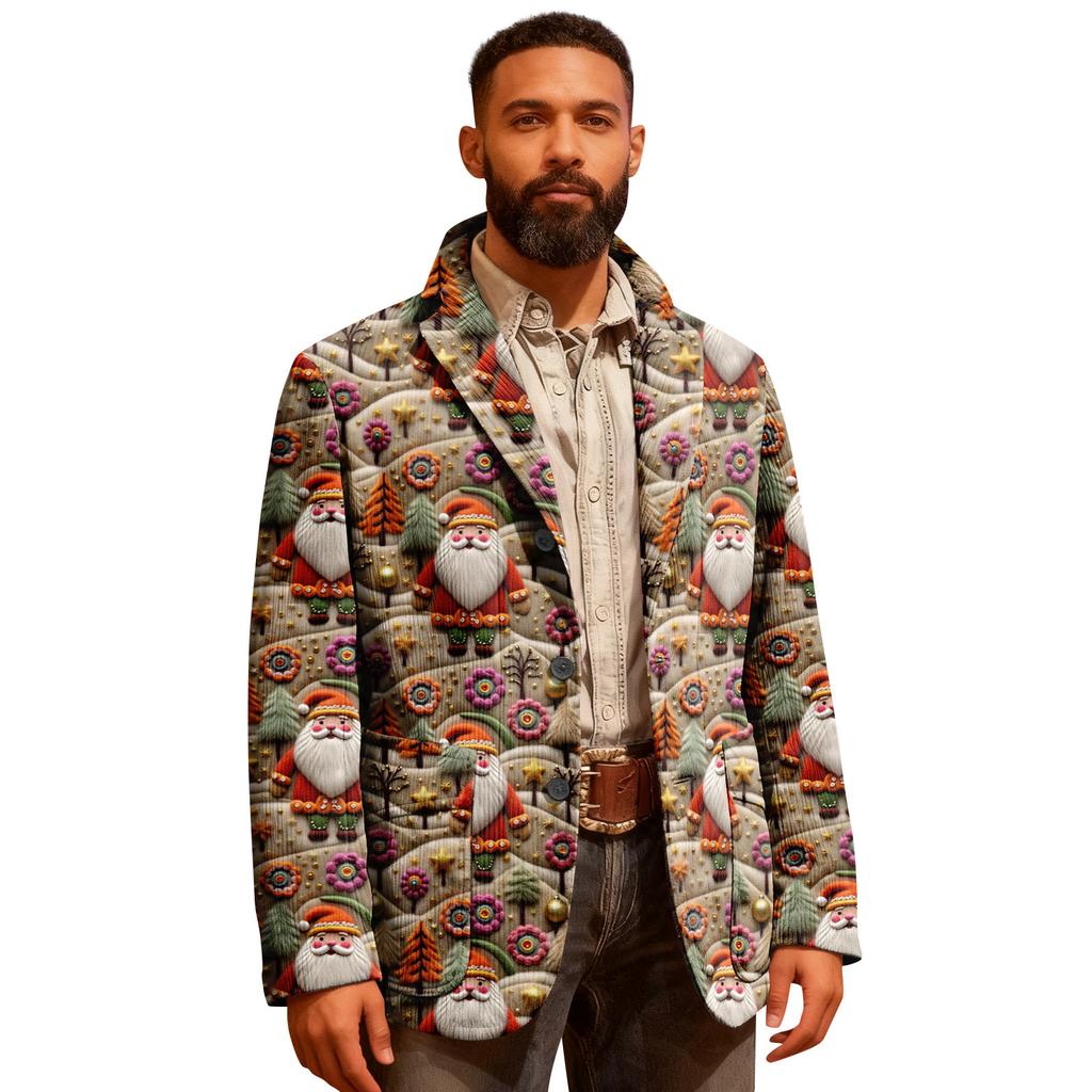Herren Hässlicher Weihnachten Kord Warmtaschen Anzugjacke Strickjacke Herren Freizeitanzug