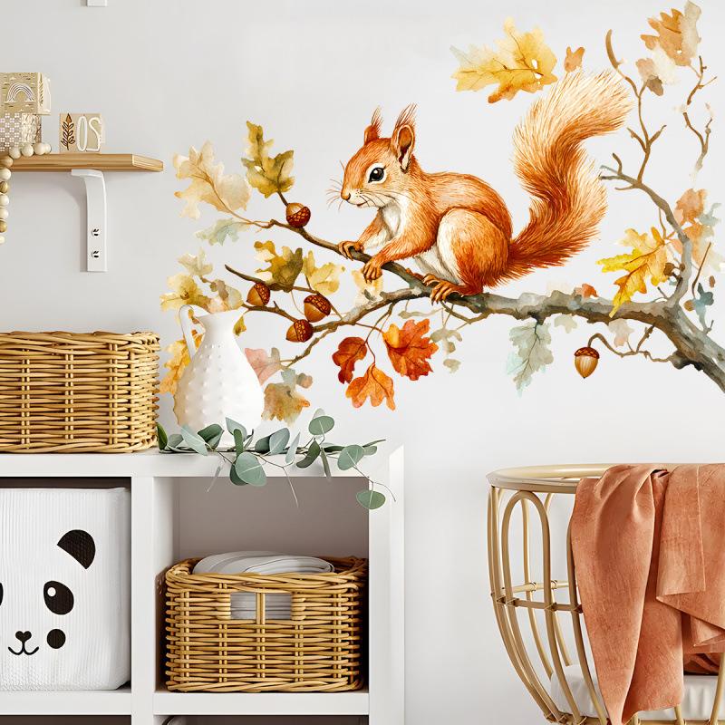 Watercolor Squirrel and Branch Wall Sticker Home Room Decor Art Decal