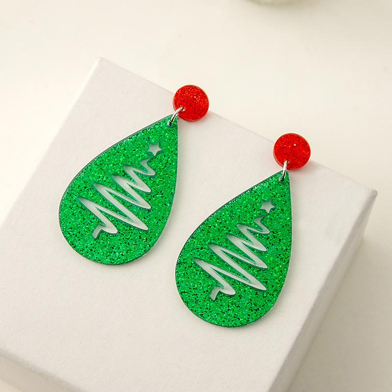 Leaf Hollow Christmas Earrings, Christmas Tree Sequined Water Drop Earrings Niche Round Earrings Female