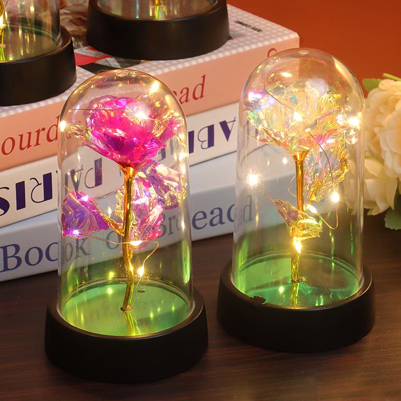 Gold Foil Rose Glass Dome Night Light - Everlasting Flower Valentine's & Birthday Creative Gift Ornament