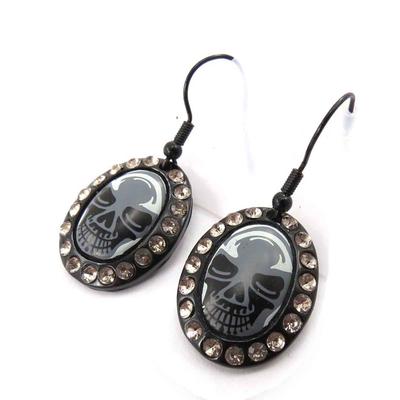 [J8162] - Pendientes de Diseñador 'Calavera' gris negro