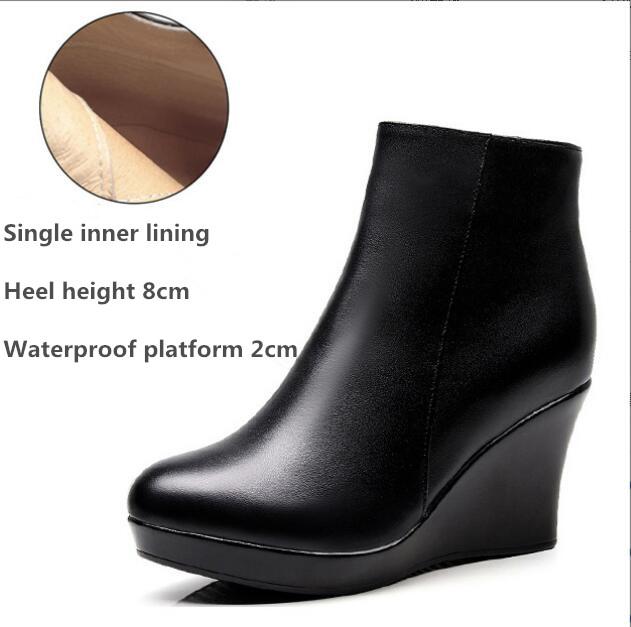 

Женские ботильоны на танкетке на платформе, осенне-зимние, черные ботильоны для женщин, высокие каблуки, женская обувь из натуральной кожи, на молнии 37
