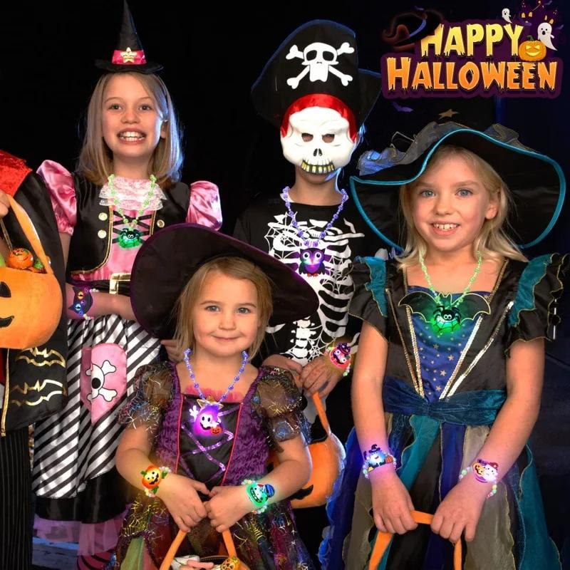 120PCS Halloween Glow Necklace Scary Sparkle props Children Sparkle Necklace Halloween Party decorations Christmas decorations