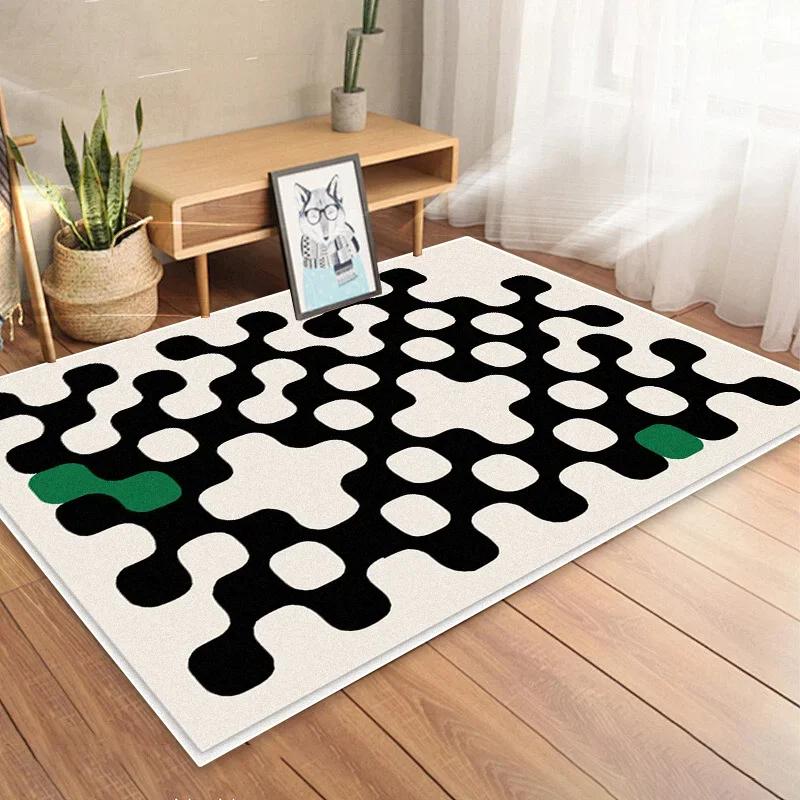 Cream Tone Geometric Area Rug – Modern Non-Slip Living Room Carpet, Washable Floor Mat for Bedroom Bedside Decor