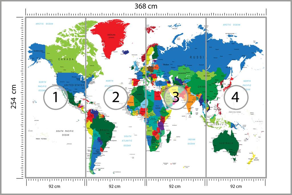 Photomural World Map Washable Fleece 368x254