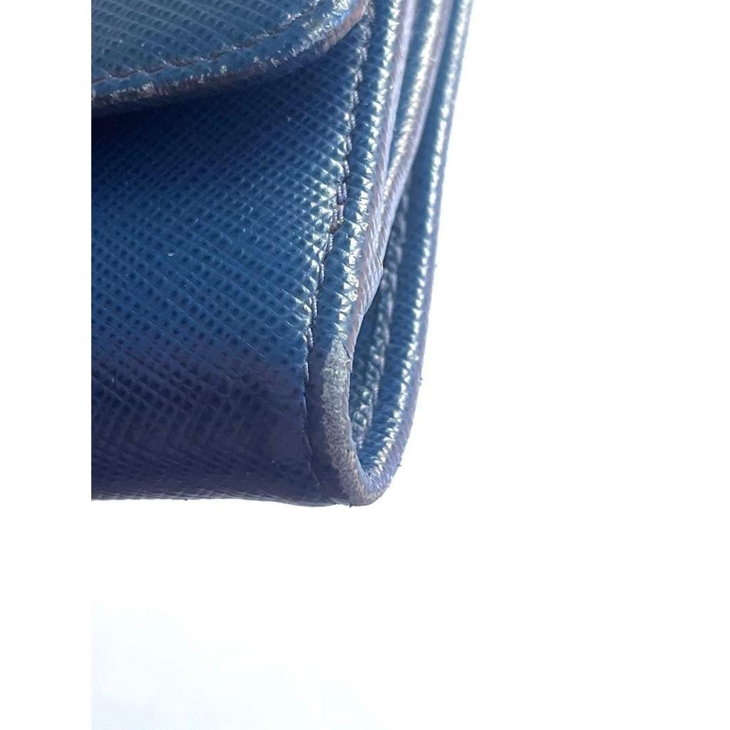 Used PRADA Saffiano Leather Bi-fold Wallet Blue
