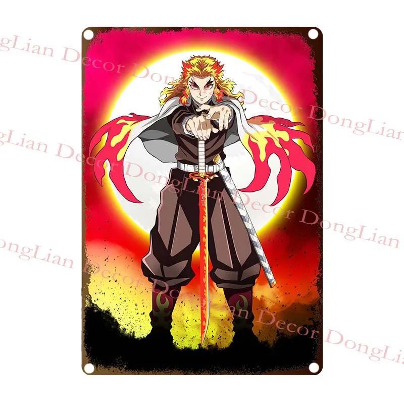 Demon Slayer Tin Sign Vintage Anime Metal Poster Colorful Wall Art Iron Plaque Retro Home Decoration for Bar Cafe Living Room