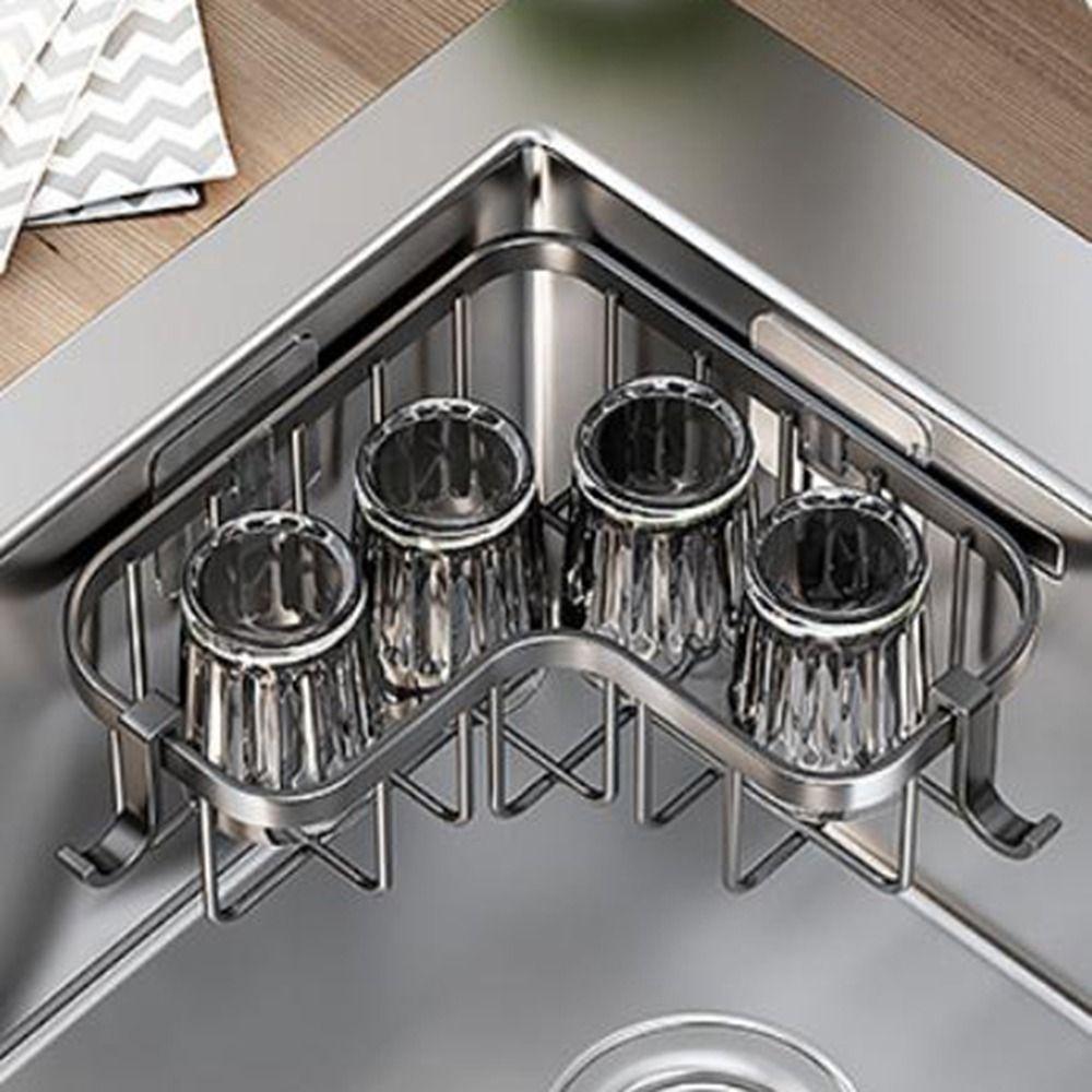 Edelstahl Spülbecken Ablagegestell Kein Bohren Dreieckiges Abflussgestell Drahtkugel