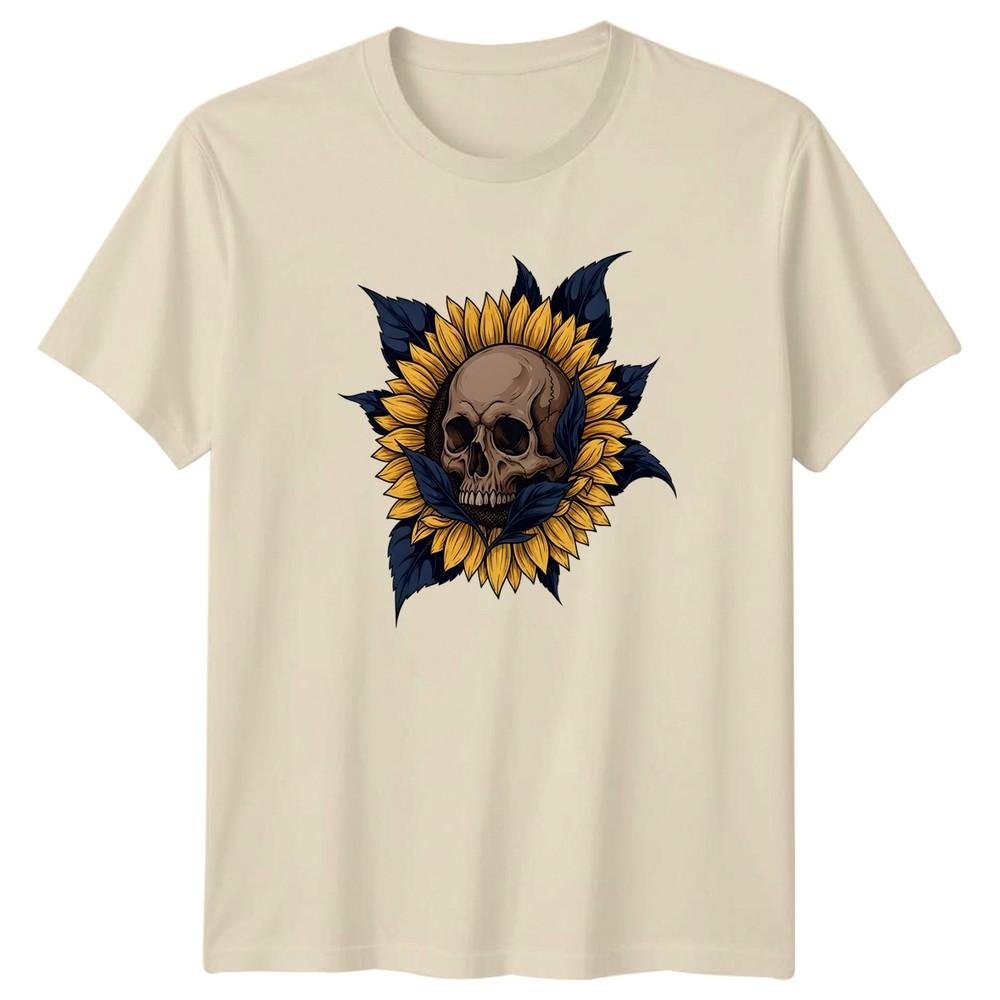 Skull Sunflower TShirt Sunflower Skull Art Gothic Nature Gift For Him And Her
