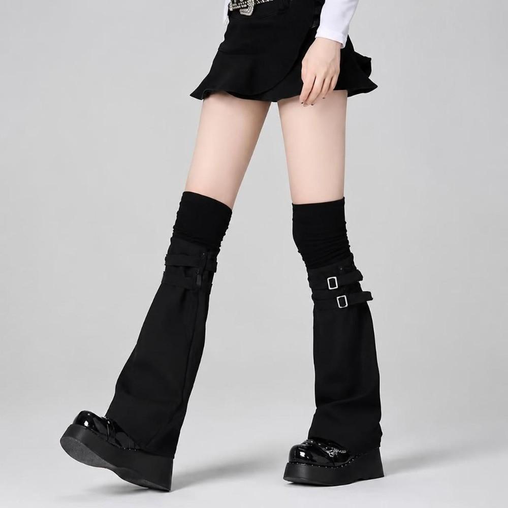 Leder-Schnallen-Beinwärmer Halten Warm Harajuku Socken Süße Kniehohe Socken Damen Mädchen