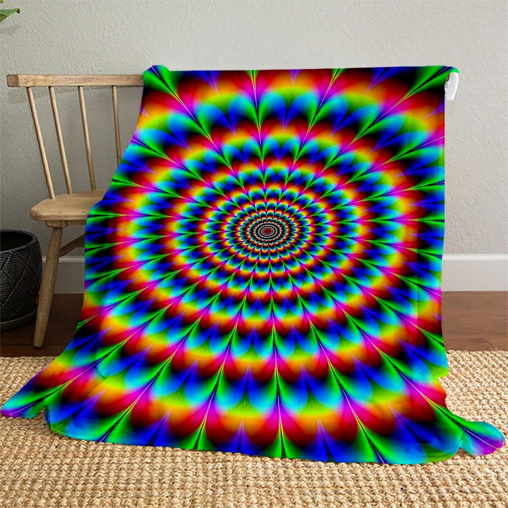 1PC Psychedelic KaleidoscopeOutdoor Flannel Blanket - Soft Plush Decor for Picnics, camping, Bedroom, Playroom, Office, or Lunch Break 1296A