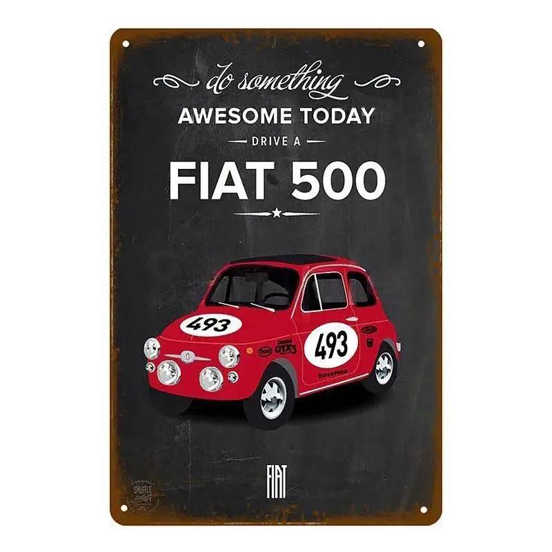 Sinais de Lata de Metal Vintage Clássico Fiat 500 Pôster de Metal Decoração de Arte de Parede Pôster Decoração de Parede para Casa Café Bar Pub Pôster Arte em Metal de Carro