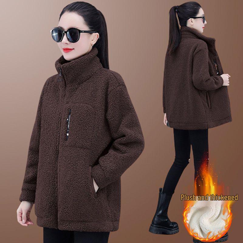 Women's Lambswool Fleece Jacket 2025: New Winter Style, Plus Velvet, Thick, Versatile, Loose-Fit, Plus Size, Stylish Top