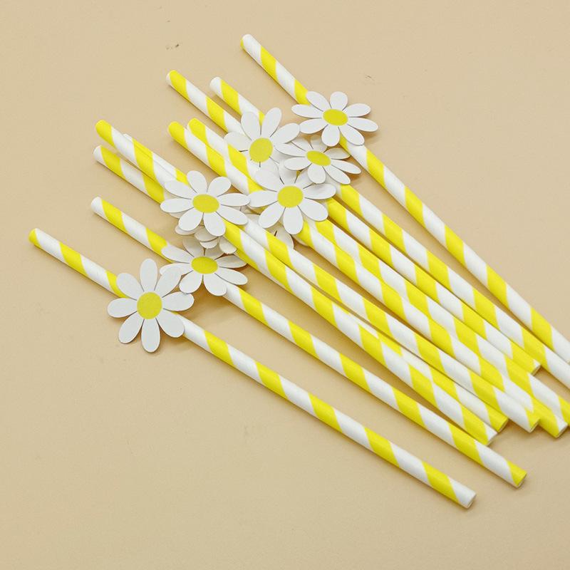 Creative Little Daisy Pink Flower Paper Party Straw with Card
