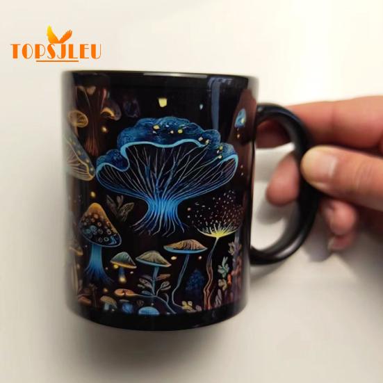 350ML Mushroom Coffee Mug with Grip Handle,Heat-Resistant Black Ceramic,Food Grade,Multifunctional Tea Milk Water Cup,Mushroom Lover Birthday Gift