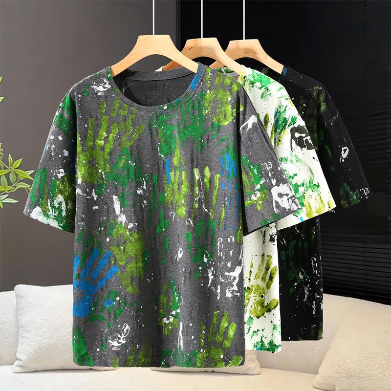 Nadměrná velikost 6XL-13XL Módní pánské malované tričko Letní oversized topy Ležérní poškozené tričko s krátkým rukávem Letní oblečení