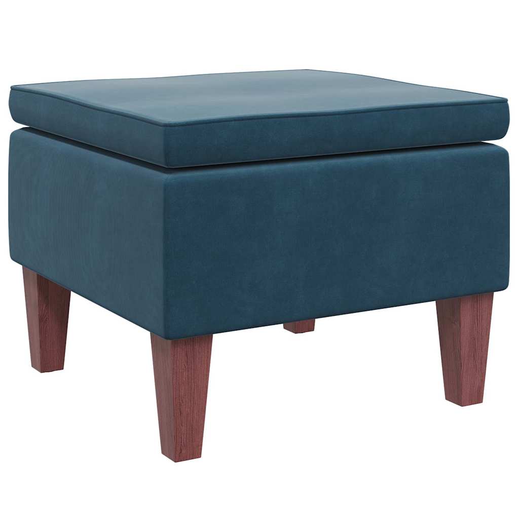 Footstool with Wooden Legs Blue Velvet