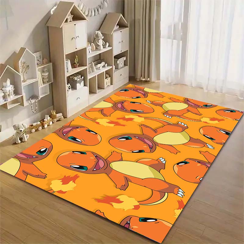 Pokémon print rug, cute Pikachu, Jigglypuff and Charmander cartoon decorative rug, home décor