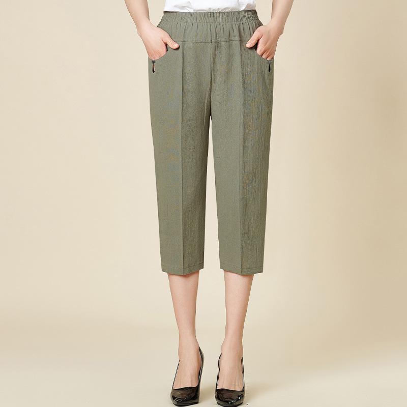 

Summer High-Waisted Pure Cotton Casual Pants for Middle-Aged & Elderly Women - Lightweight, Cool, Loose, Cropped Style 2XL (suggested 105-120 jin)