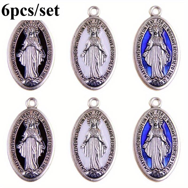 6pcs/set Alloy Oil Drop Virgin Mary Pendant DIY Necklace Bracelet Oval Vintage Accessories Necklace Pendant Car Charm Decoration Brown