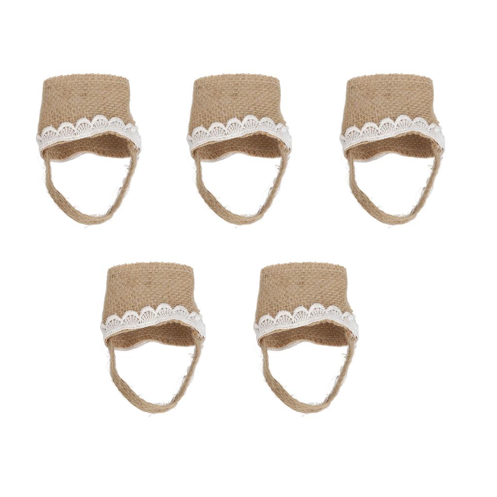 5 szt. Jutowy Koszyk dla Druhny na Kwiaty na Ślub w Stylu Vintage Rustykalnym Koszyk na Kwiaty Ręczny Koszyk do Paznokci Biż