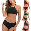 Women's Two Pieces Crochet Lace High Waist V Neck Bikini Set Swimsuit