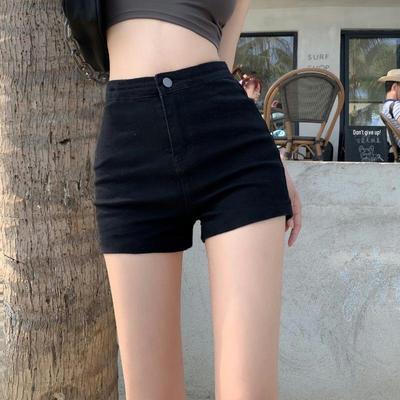 Schwarze High-Waist Stretch-Denim-Shorts für Damen 2025 - Schlankmachende Hotpants für Frühling/Sommer