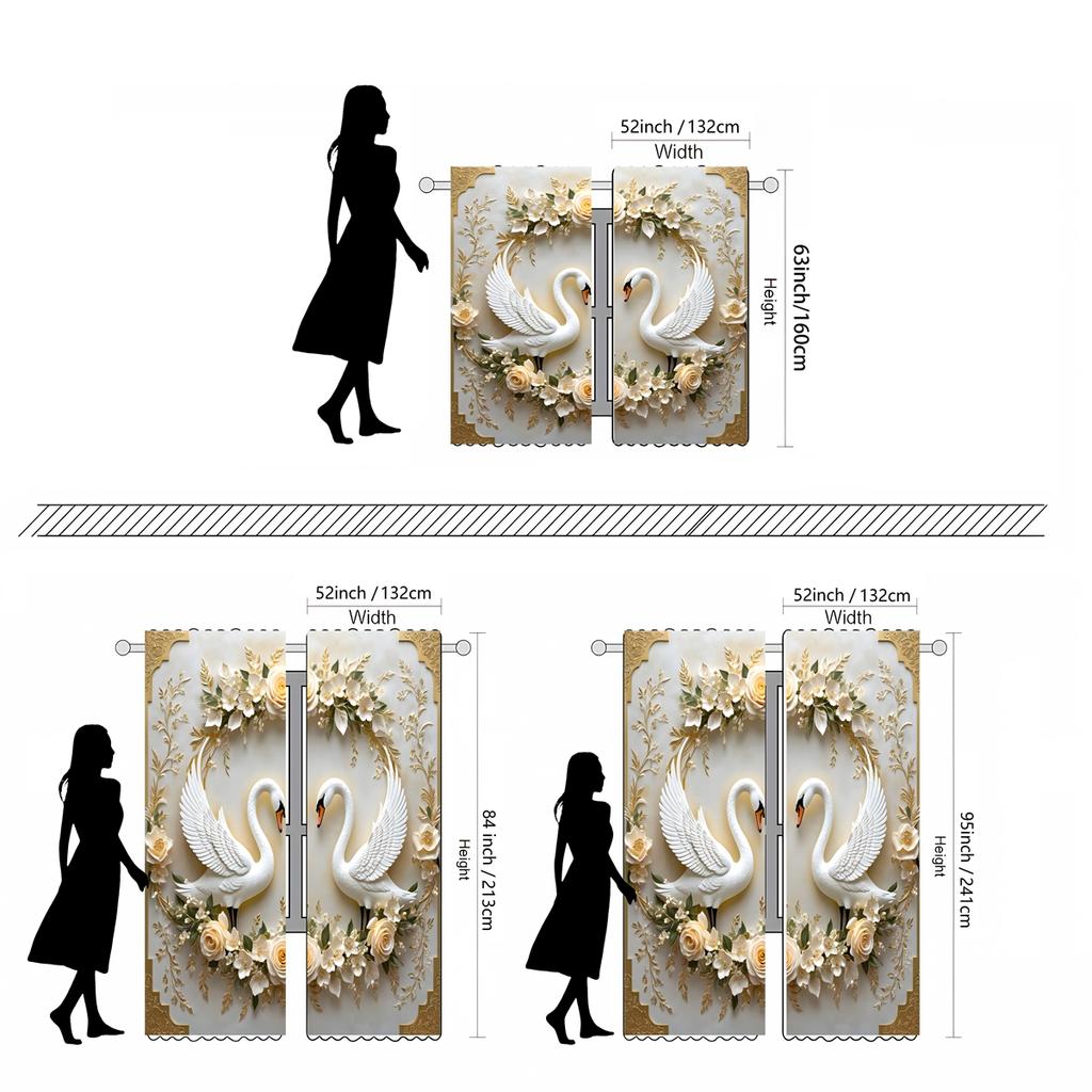2-teiliger HD-Digital-White Tie Schöner Blumenschwanenvorhang Hauptdekorationsstil Dekoration Wohnzimmer Schlafzimmer Verschleißstangenvorhang
