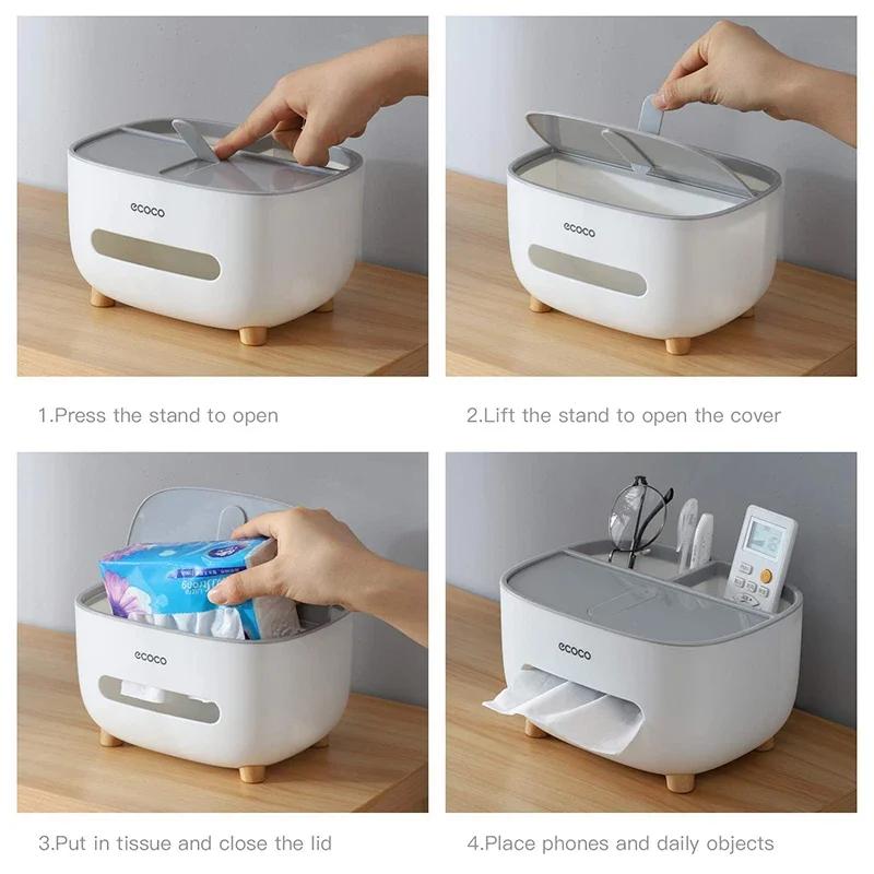 Tissue Boxs Organizer With Remote Control Storage Napkin Holder Multifunctional Suitable for Bathroom Bedroom and OfficeHome