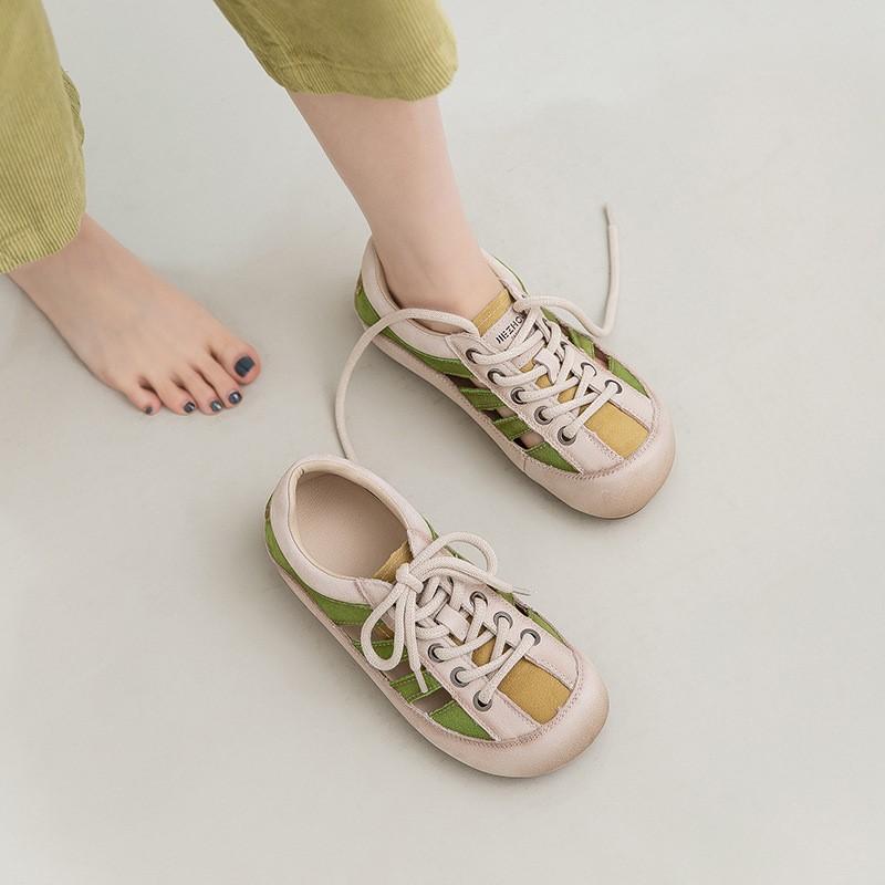 Johnature College Style Hollow-out Sandals Genuine Leather Round Toe Comfortable And Breathable Women's Shoes