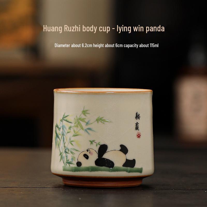 Beige Ru Ware Panda Teacup - Kung Fu Style Ceramic Tasting Cup