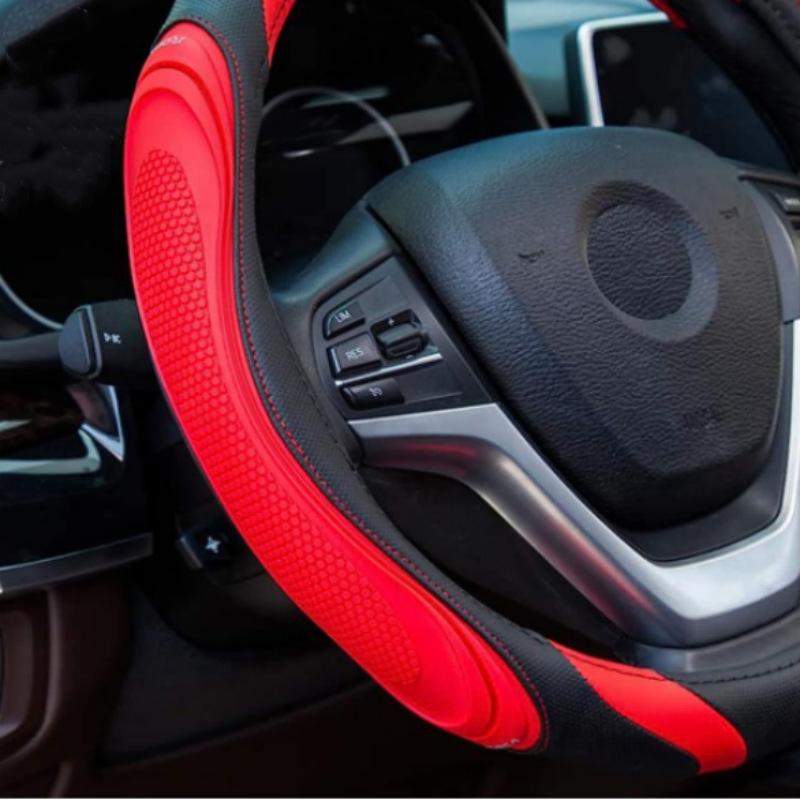 Fashionable Splicing Car Steering Wheel Cover Leather Handle Cover Concave Convex Massage Design Suitable for All Seasons
