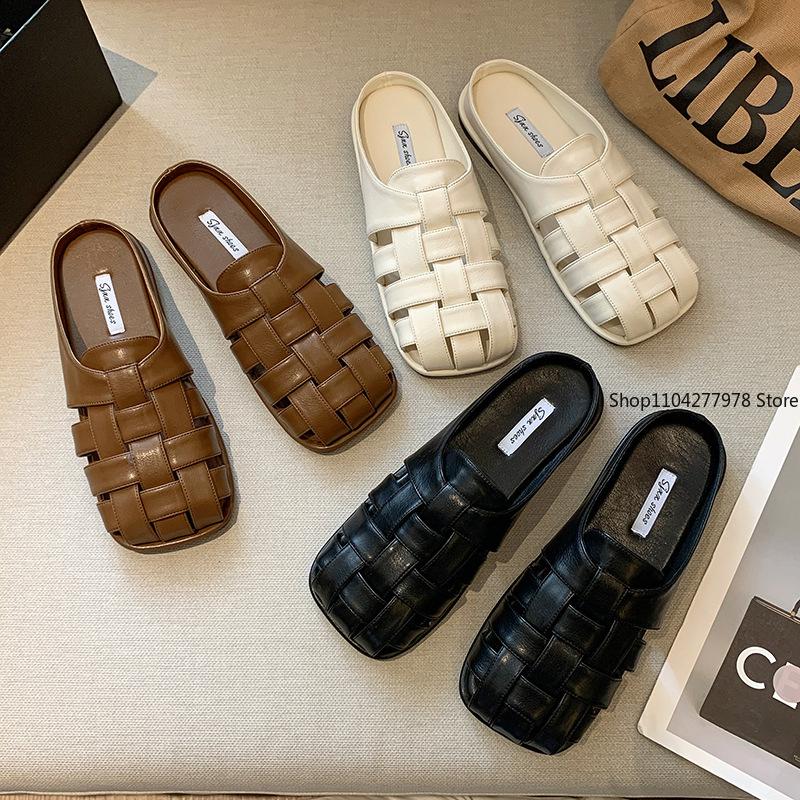 Fashion New 2025 Fashionable Summer Women's Slippers Outerwear Casual Versatile Mule Network Red Roman Sandals Women's Shoes