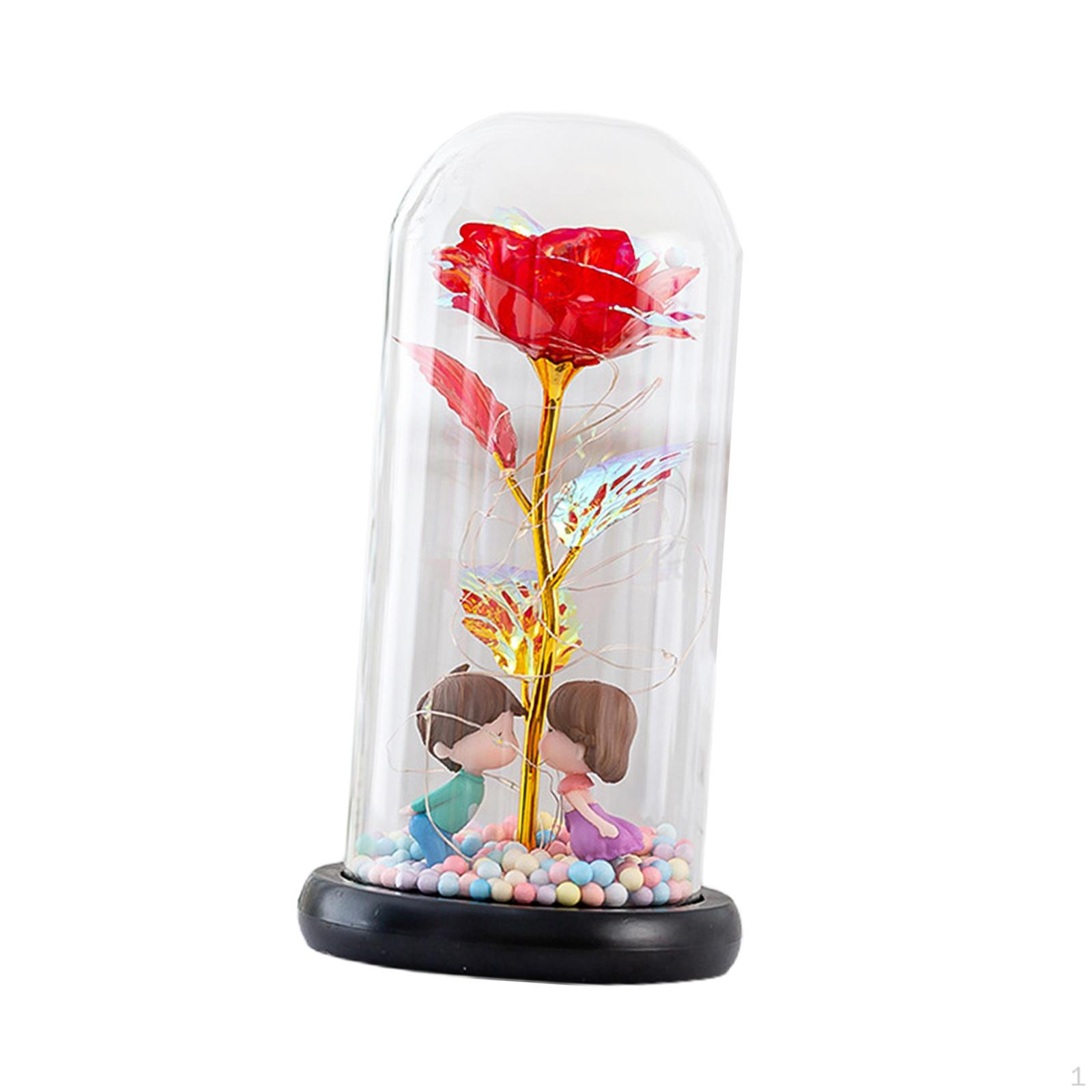 Artificial Flower Rose, Glass Covers Led Lamp Table Centerpiece Handmade Night Light Preserved Roses