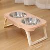 Double Bowls Pet High Footed Bowl Non-Slip Pet Water Feeder Container  Dog Accessories