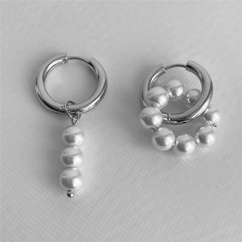 Retro Trendy Geometric Stereo Heart-Shaped Earrings For Women Asymmetrical Imitation Pearl Earrings Punk Jewelry