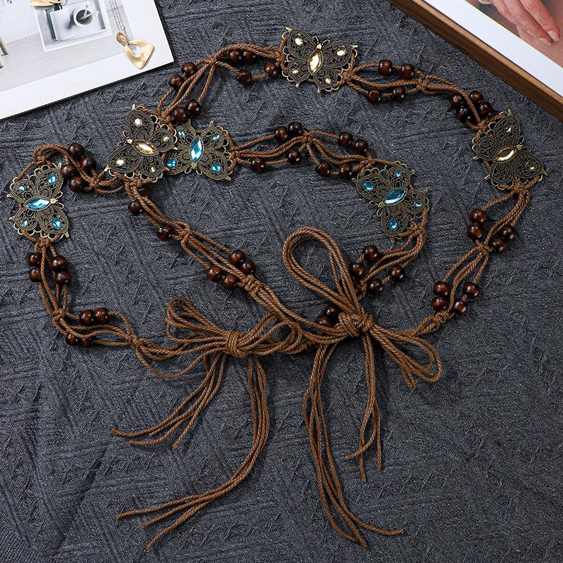 Bohemian ethnic style woven butterfly waist rope with accessories, waist chain decoration, belt, waist belt, dress with waistban