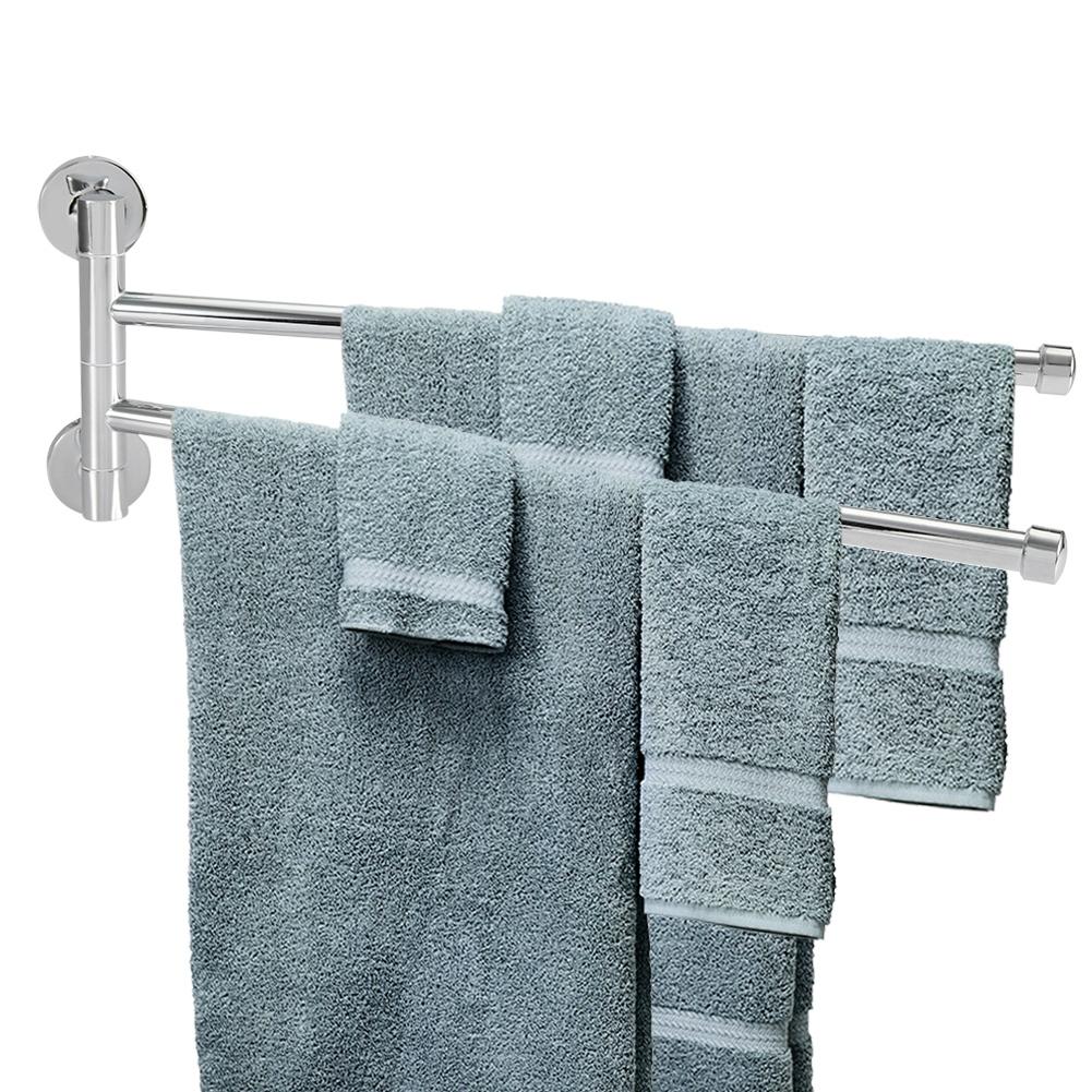 Bathroom Wall Mounted Towel Rack Swing Out Rotating Towel Hanger Shelf