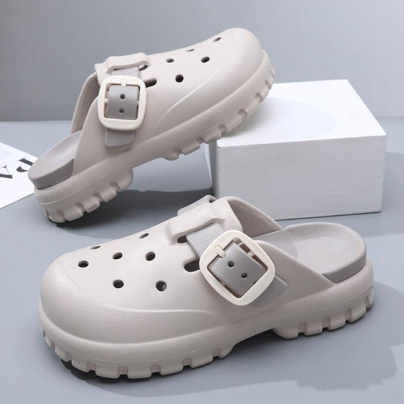 

Men s solid color hole shoes platform non-slip wear-resistant fashion simple leisure outdoor beach bag head drag 44-45 сірий колір