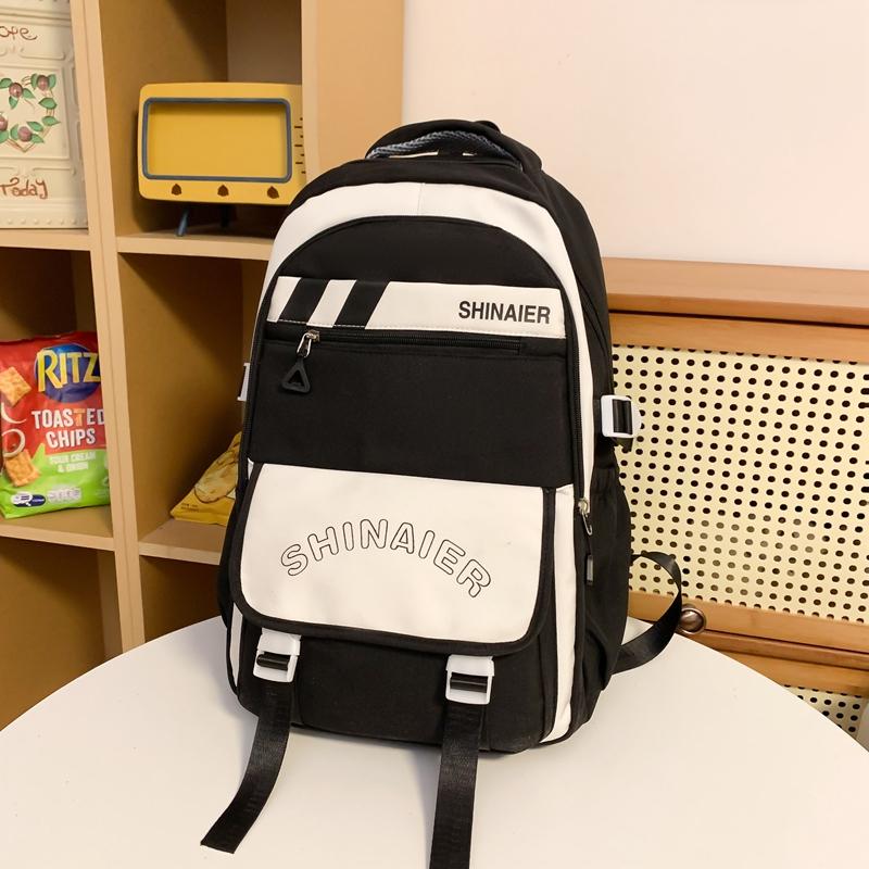 Men's Splicing Backpack Middle School Student Schoolbag Women's Large Capacity Campus Backpack